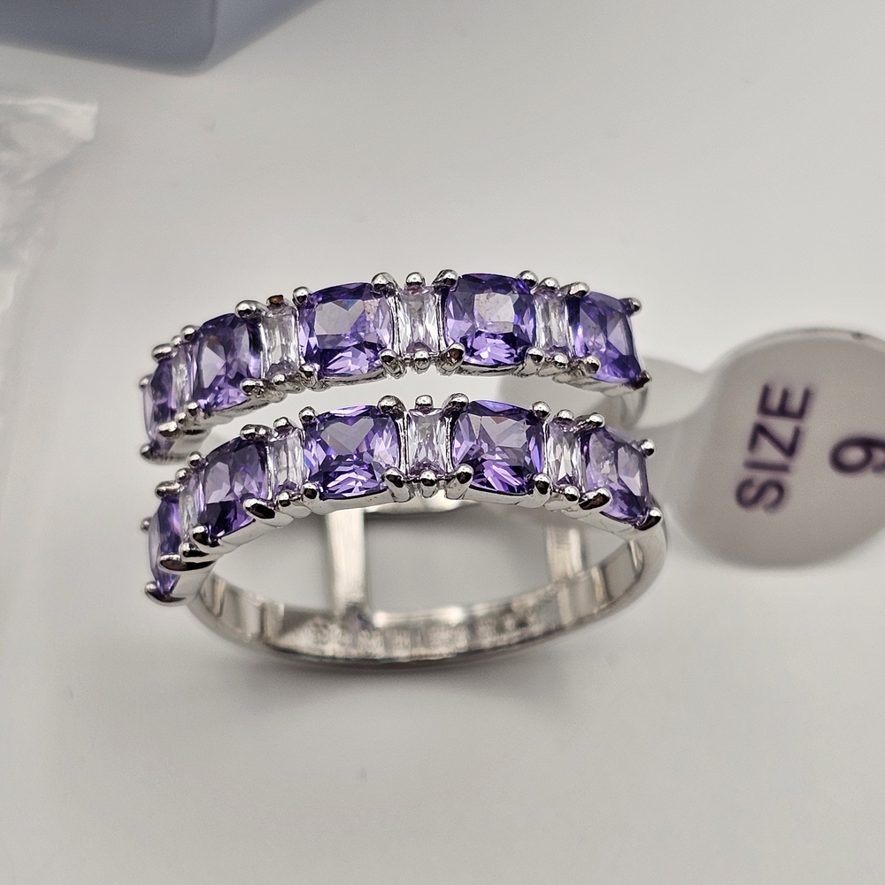 NEW Bomb Party "Here's to Love" Ring Size 9 Purple Topaz CZ on Rhodium